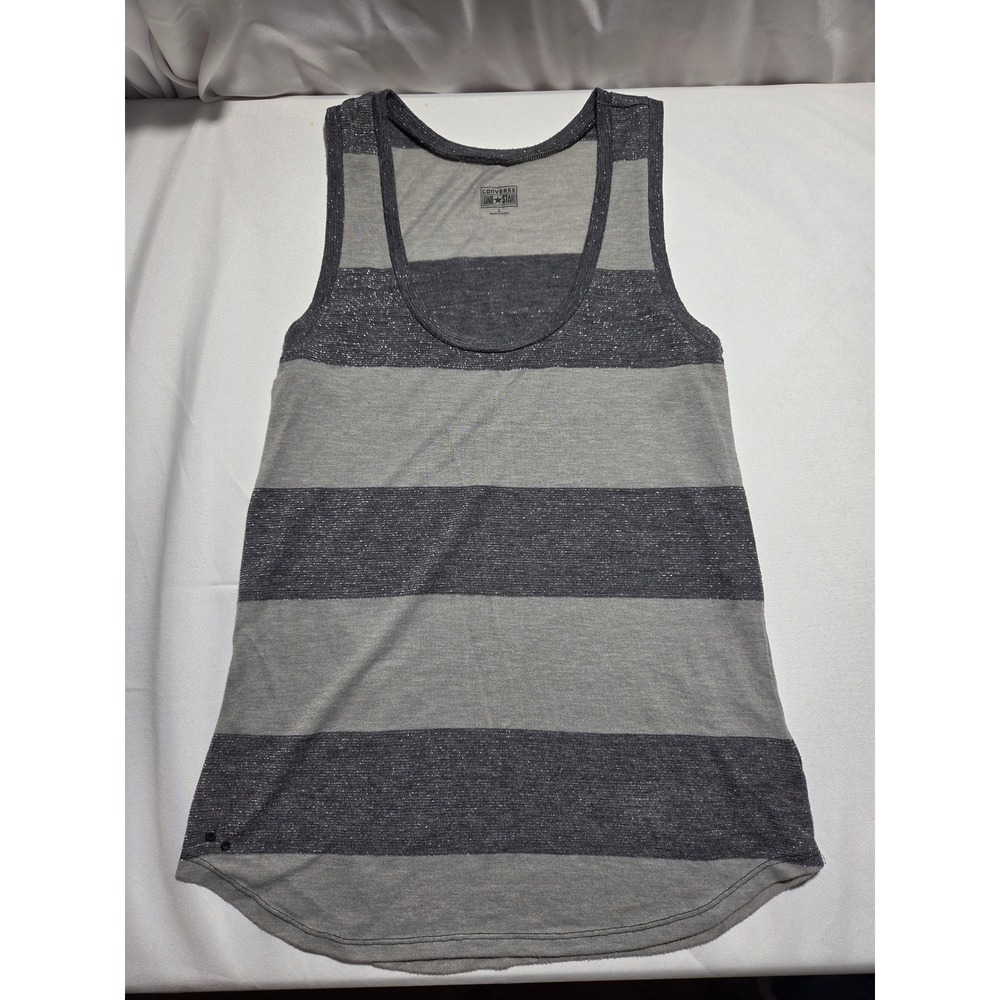 Converse‎ One Star Womens Grey Striped Metallic Sparkle Tank Top Scoop Neck L